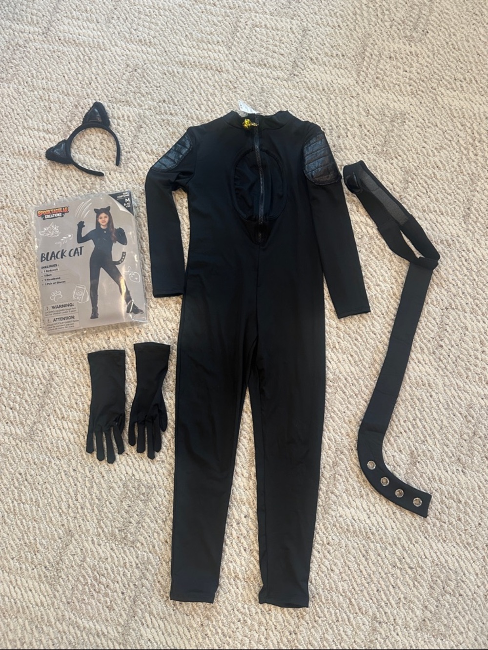 🐈‍⬛ Kids Black Cat Costume Set with Ears, Gloves & Tail M(8-10)